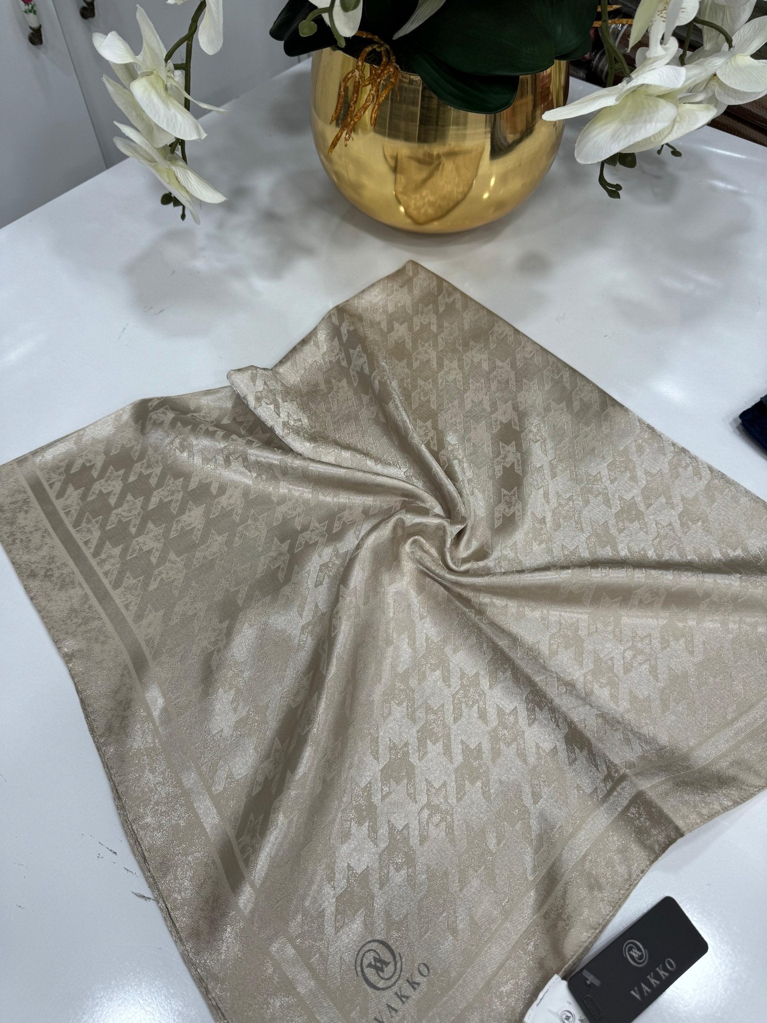 Vakko Kazayağı Desen Eşarp - Bej - Organic ScarfsOrganic Scarfs