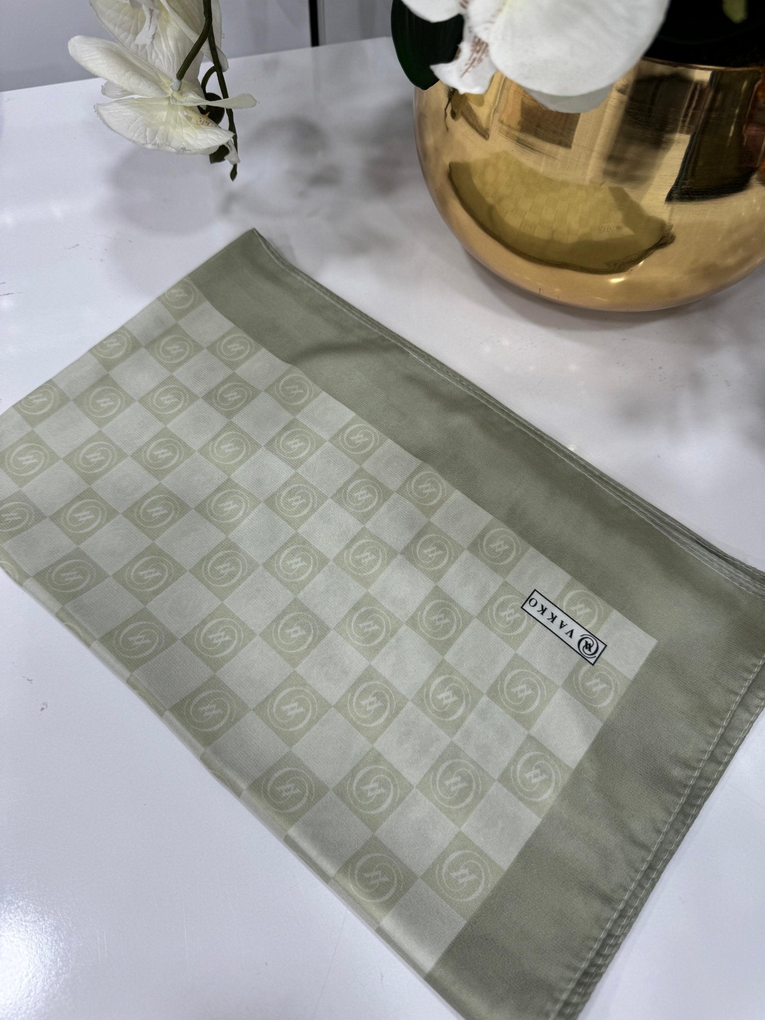 Vakko Monogram Desen İpeksi Şal - Lime - Organic ScarfsOrganic Scarfs