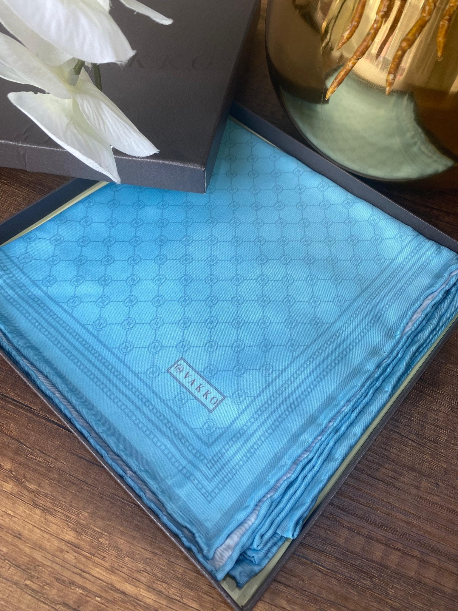 Vakko Monogram Twill İpek Eşarp 44104 - Mavi - Organic ScarfsOrganic Scarfs
