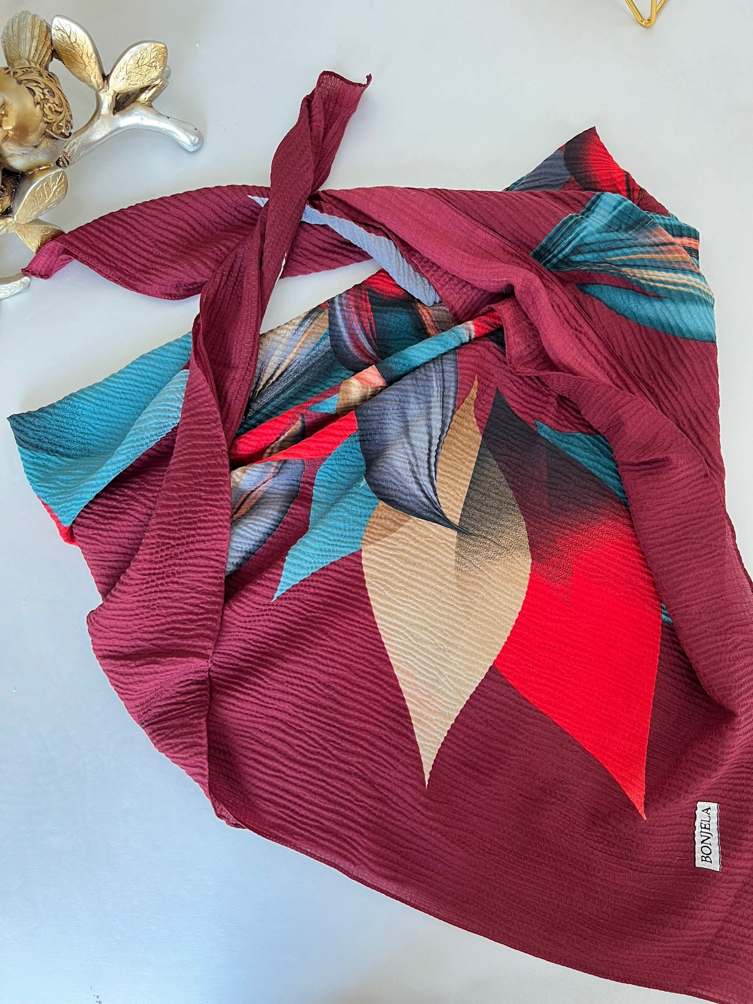 Desenli Mio Cazz Eşarp 610100 - Bordo - Görsel 2