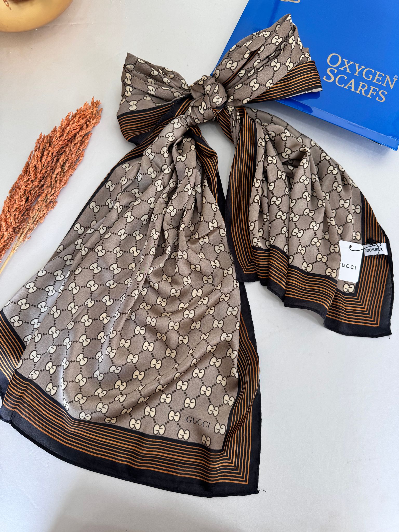 Gucci İthal Vual İpek Şal 44983 - Vizon