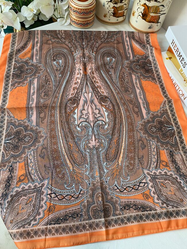 Etnik desen pamuk soft şal-321654 KAHVE/TURUNCU