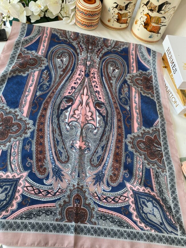 Etnik desen pamuk soft şal-321654 LACİVERT/PUDRA