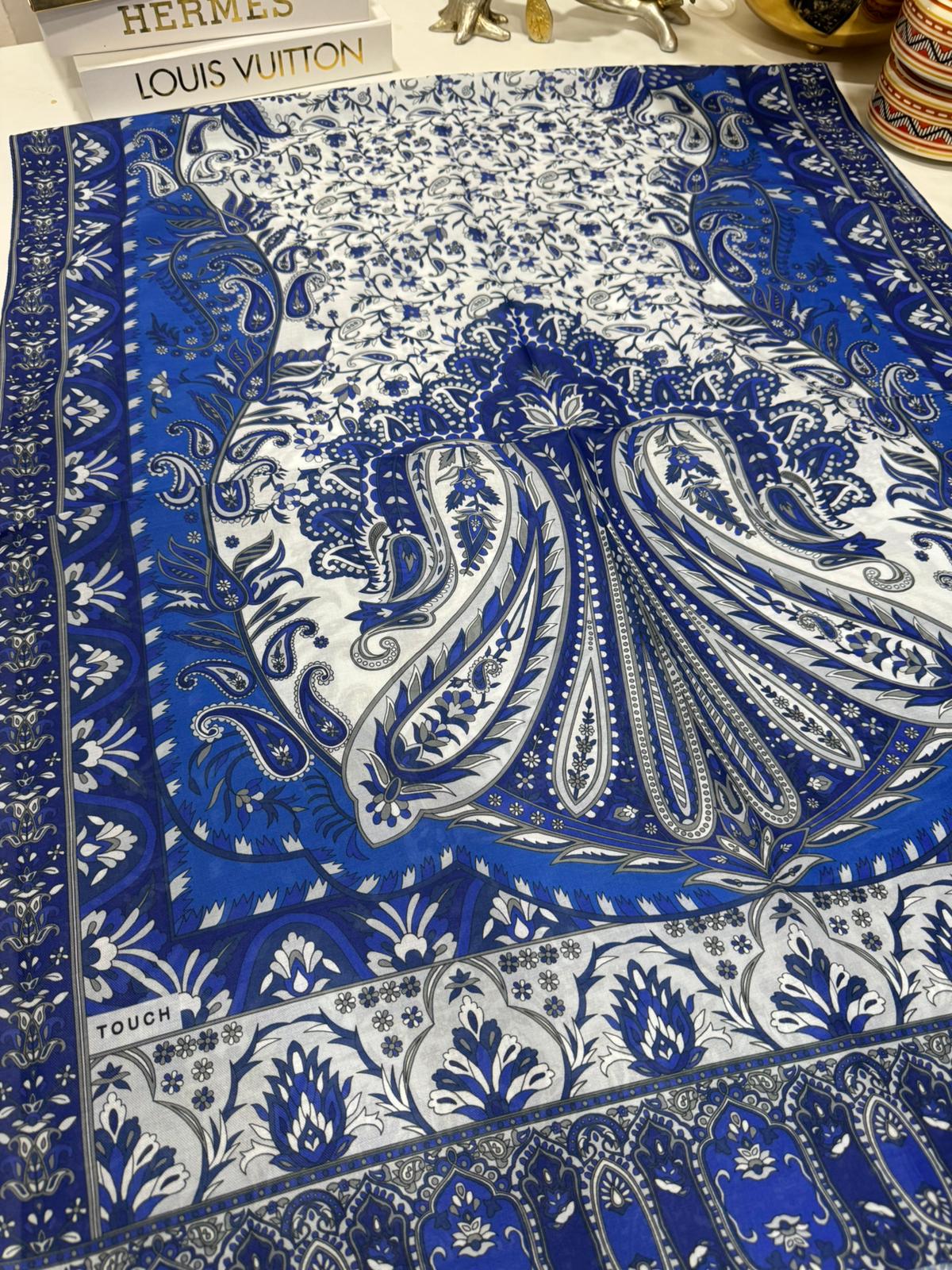 etnik hint deseni pamuk ipek şal -313131 lacivert/beyaz - Görsel 4