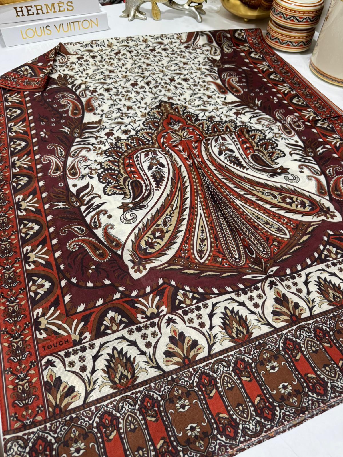 etnik hint deseni pamuk ipek şal -313131 Kiremit/bordo