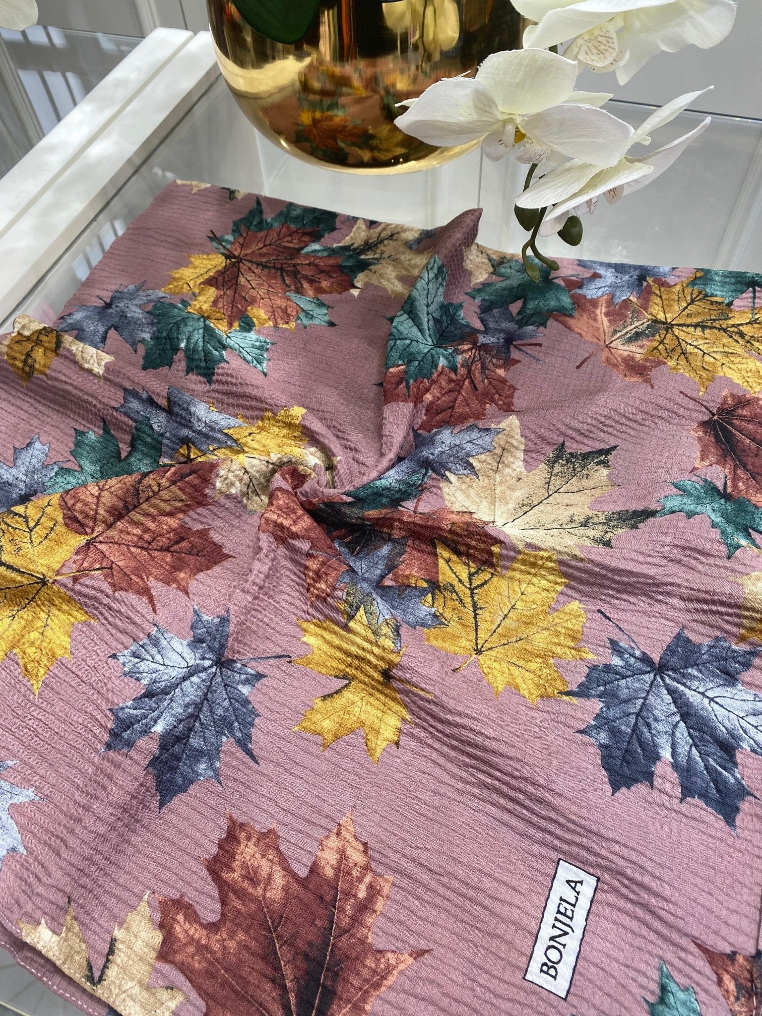 Yaprak Desen Mio Caz Eşarp - Gül Kurusu - Organic ScarfsOrganic Scarfs
