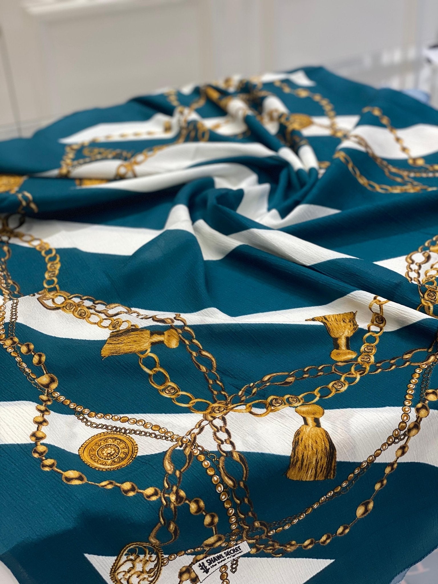 Zincirli Desen Mio Cazz Eşarp - Petrol - Organic ScarfsOrganic Scarfs