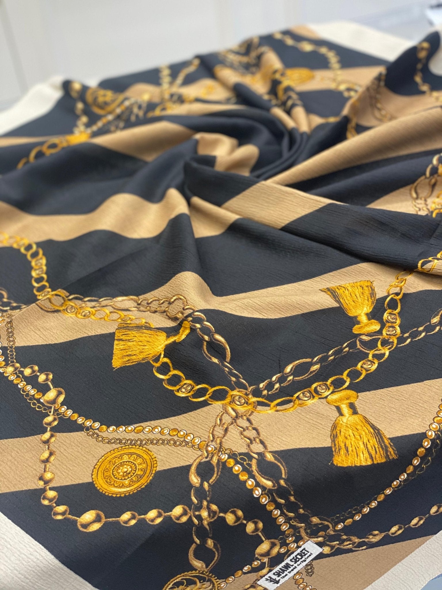 Zincirli Desen Mio Cazz Eşarp - Siyah - Camel - Organic ScarfsOrganic Scarfs